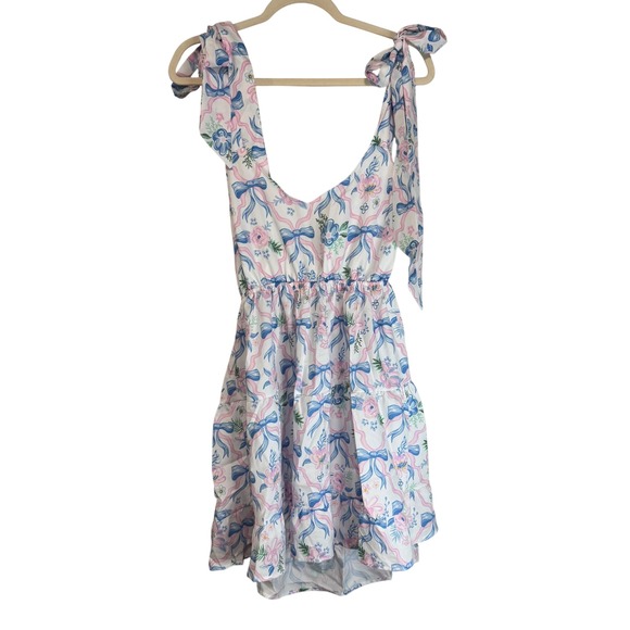 Simply Southern Floral Bow Mini Dress Tie Shoulder Cutout XL - Picture 3 of 13